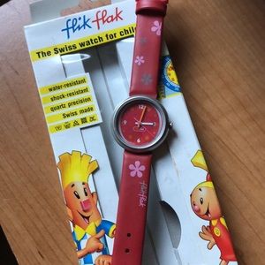 Vintage Flik Flak Swiss Watch for Children - Flower Theme Vinyl Band